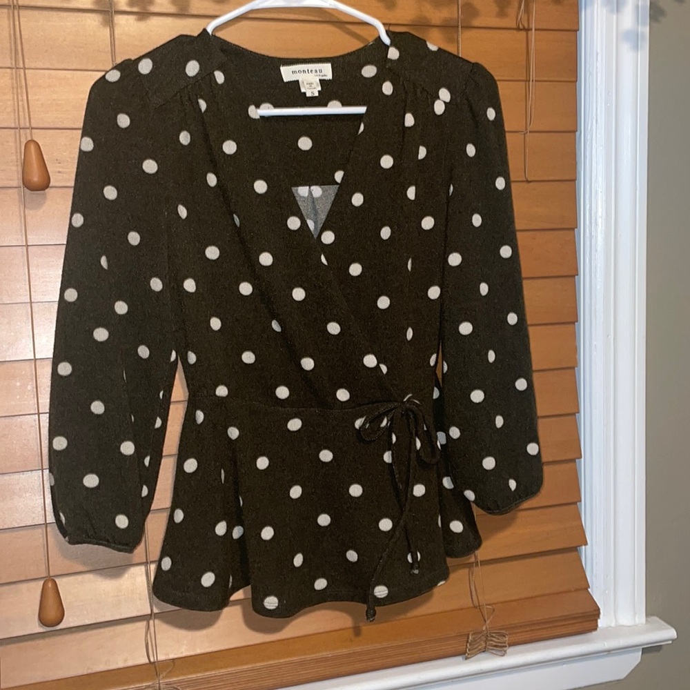 Monteau peplum polka dot sweater top